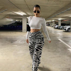 Women's Elegant Zebra-Print High-Waist Trousers