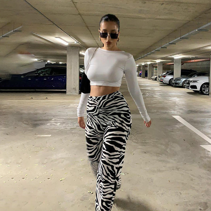 Women's Elegant Zebra-Print High-Waist Trousers