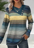 Women's Elegant Long-Sleeve Shirt with Modern Stripe Pattern and Button Details