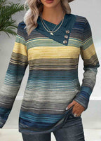 Women's Elegant Long-Sleeve Shirt with Modern Stripe Pattern and Button Details
