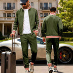 Men's Sporty Tracksuit with Striped Ribbed Cuffs