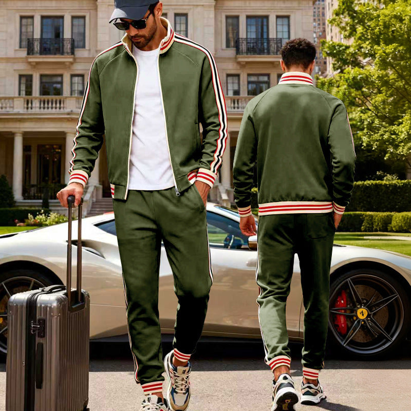 Men's Sporty Tracksuit with Striped Ribbed Cuffs