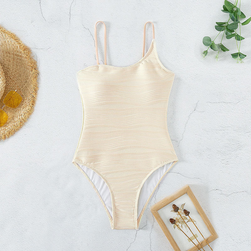Women's Ribbed Swimsuit with Asymmetric Strap