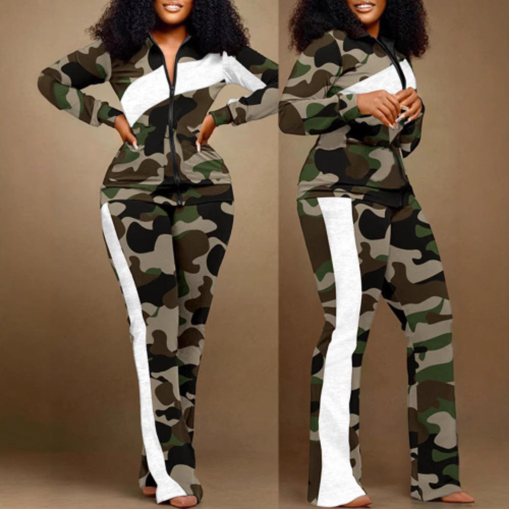 Denim-Style Tracksuit Set with Zipper