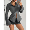 Elegant Striped Shirt Blouse with Flared Sleeves