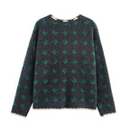 Elegant Knit Set with Floral Pattern and Decorative Trim