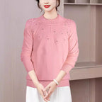 Women's Elegant Knit Sweater with Floral Design