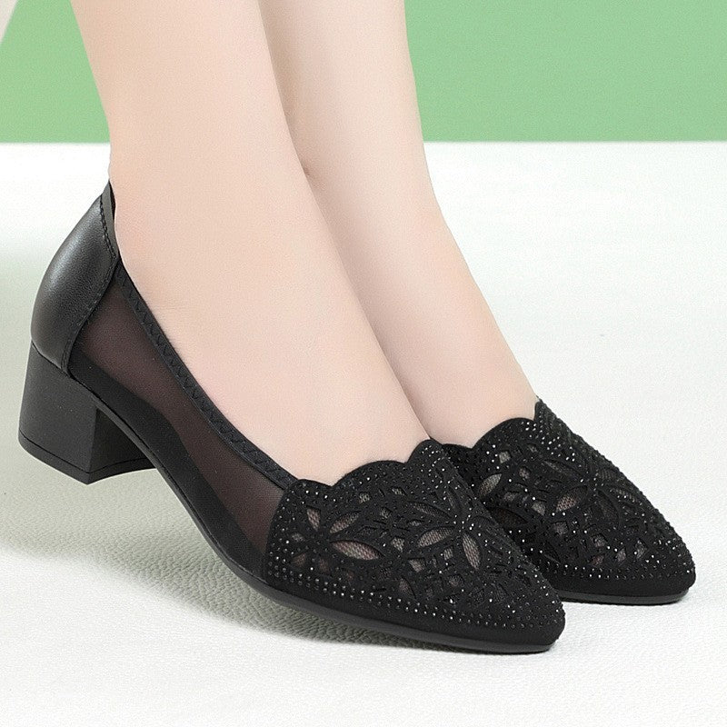 Women's Ballet Flats with Decorative Cut-out Design and Comfortable Block Heel