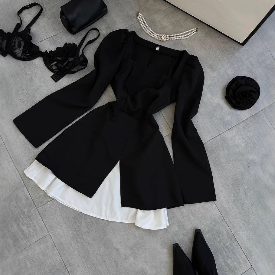 Women's Cocktail Dress with Puff Sleeves and Asymmetric Cut