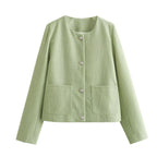 Elegant Women's Short Jacket with Decorative Button Details and Practical Pockets