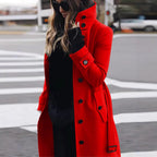 Women's Fashionable Trench Coat with High Collar and Elegant Buttons
