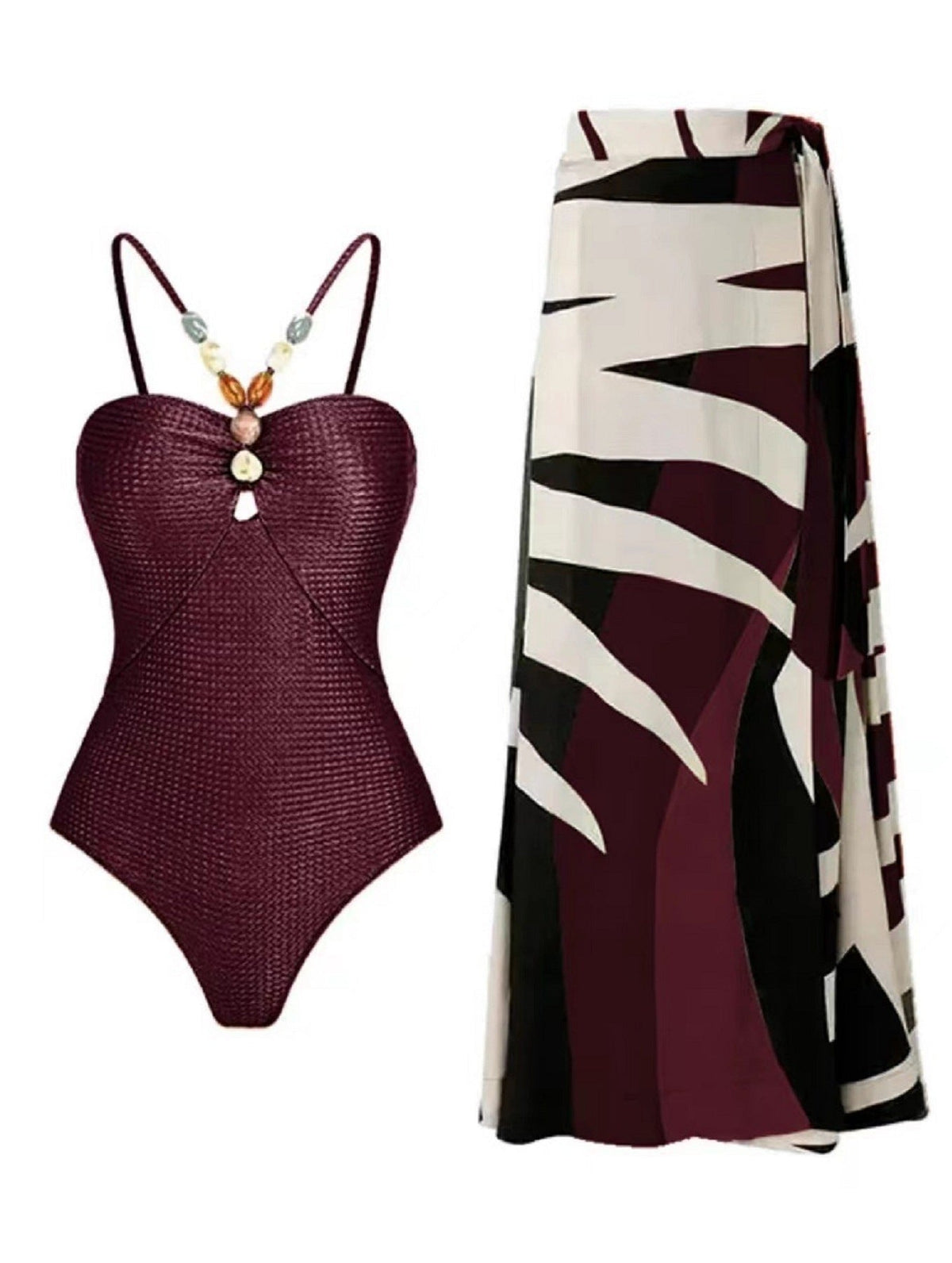 Women's Swimsuit with Trendy Cut-Out and Elegant Wrap Skirt