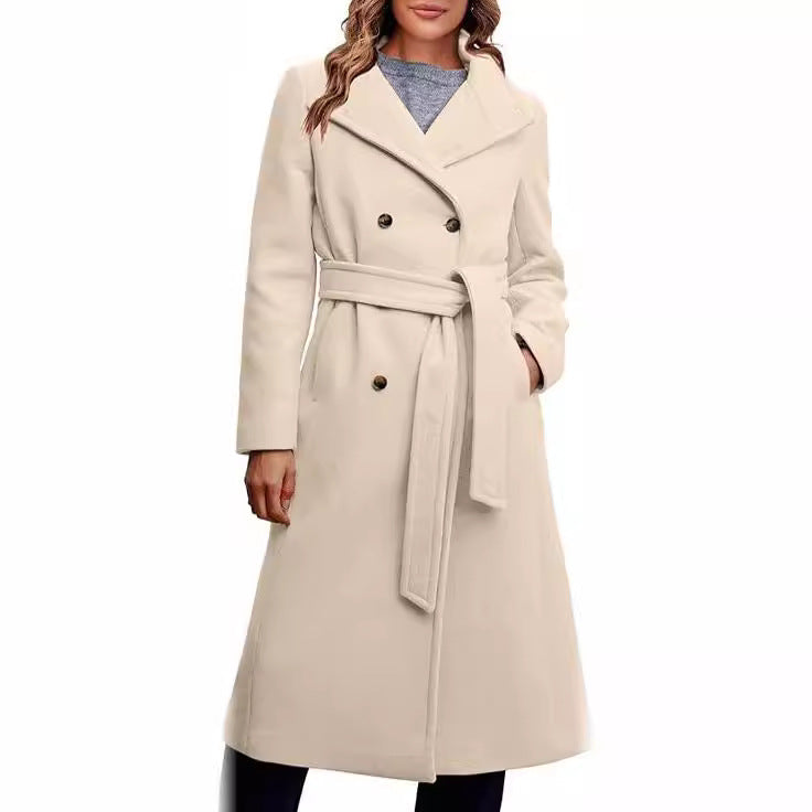 Women's Elegant Double-Breasted Coat with Belt Detail