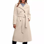 Women's Elegant Double-Breasted Coat with Belt Detail