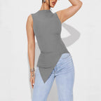 Women's Sleeveless Top with Asymmetrical Hem and Ruching