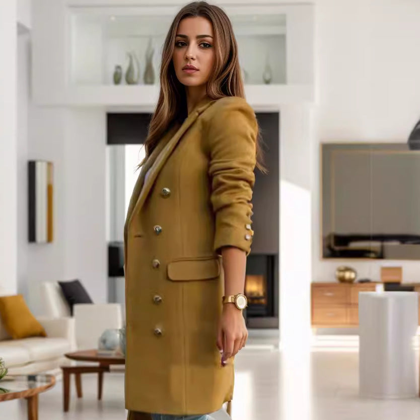 Women's Elegant Double-Breasted Blazer Coat