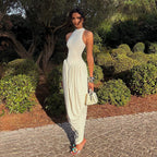 Elegant Maxi Jumpsuit with High Collar and Flowing Hem