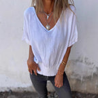Women's Casual Blouse with Elastic Ruffled Hem