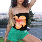 Women's Bandeau Top with Floral Print and Elastic Waistband