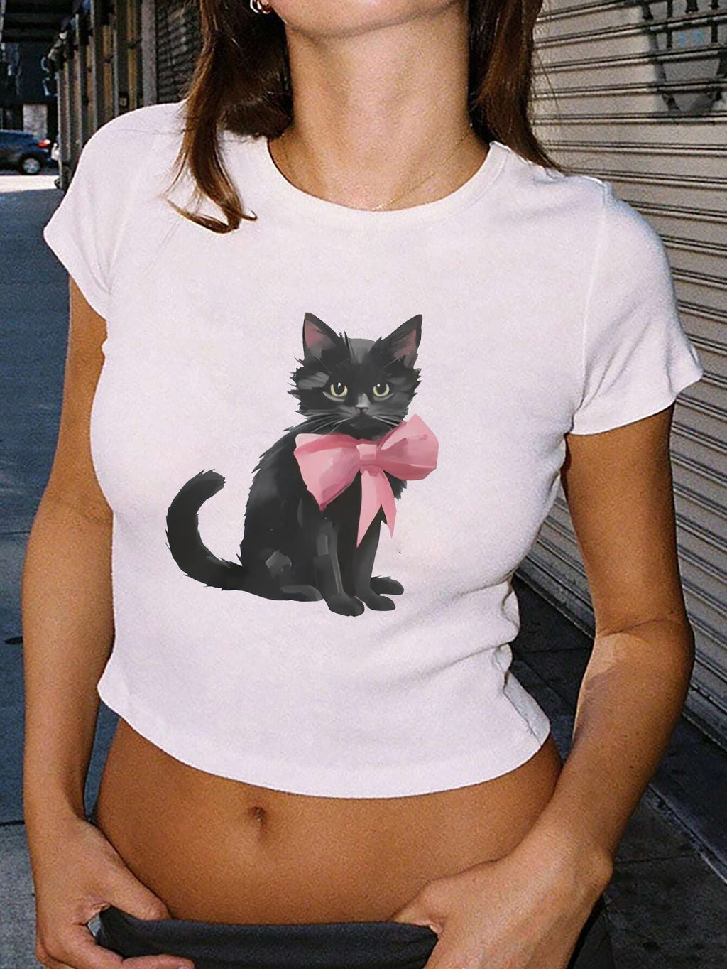 Women's Crop T-Shirt with Graphic Design and Statement Print