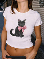 Women's Crop T-Shirt with Graphic Design and Statement Print