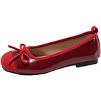 Women's Ballet Flats with Elegant Bow and High-Quality Glossy Finish