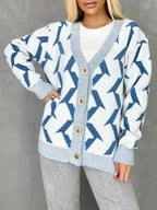 Women's Cozy Knit Cardigan with Modern Lightning Design and Button Closure