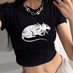 Women's Crop T-Shirt with Retro Phone Design