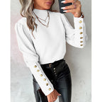 Elegant Blouse with Puff Sleeves and Gold Button Details
