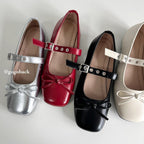 Women's Ballet Flats with Bow Accent and Adjustable Strap