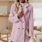 Women's Fashionable Chunky Knit Coat with Double-Button Details