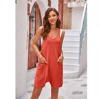 Women's Comfortable Jumpsuit with Deep Neckline and Pockets