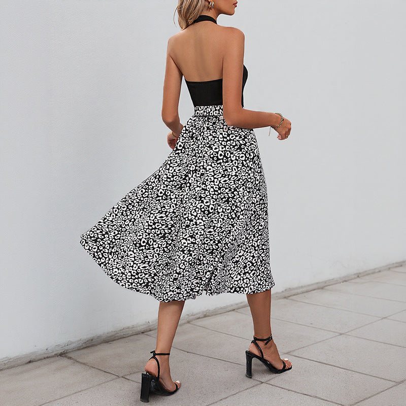 Women's Floral Midi Skirt with Elastic Waistband