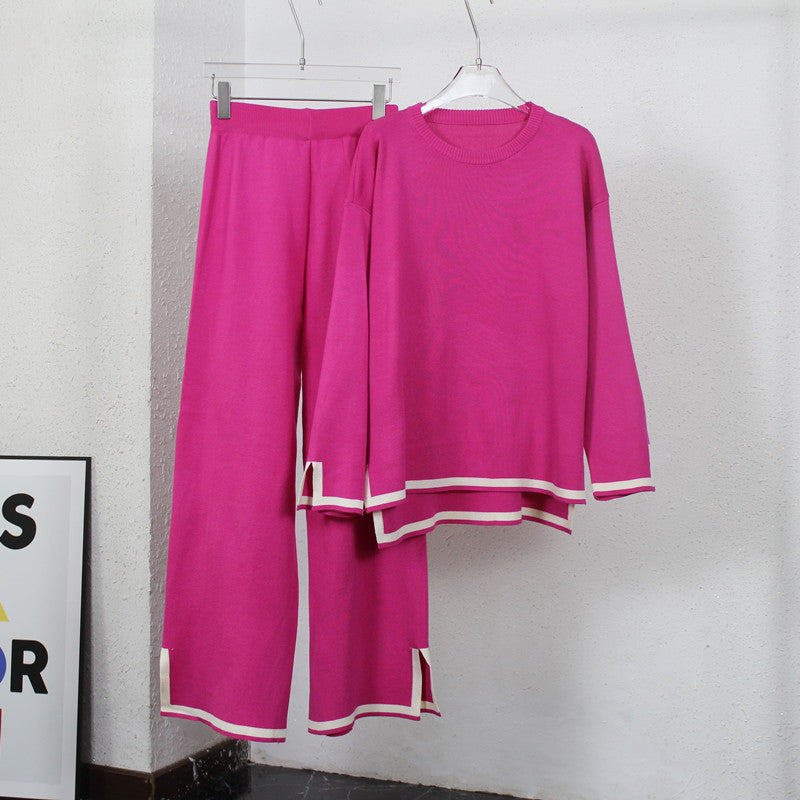 Women's Casual Knit Set with Contrasting Trim