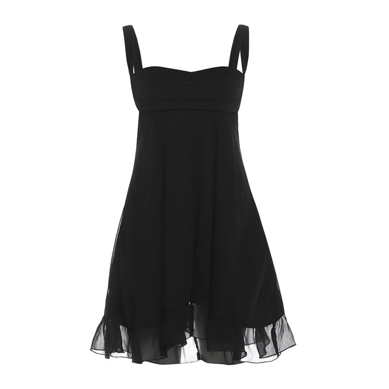 Women's Chiffon Dress with Flowing Hem and Sweetheart Neckline