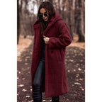 Women's Fluffy Teddy Coat with Hood and Button Detail