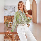 Women's Blouse with Tie Neck and Floral Pattern