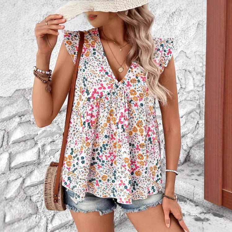 Women's Floral Blouse with Voluminous Sleeves