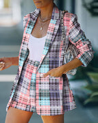 Women's Fitted Long Blazer and High-Waist Shorts Set