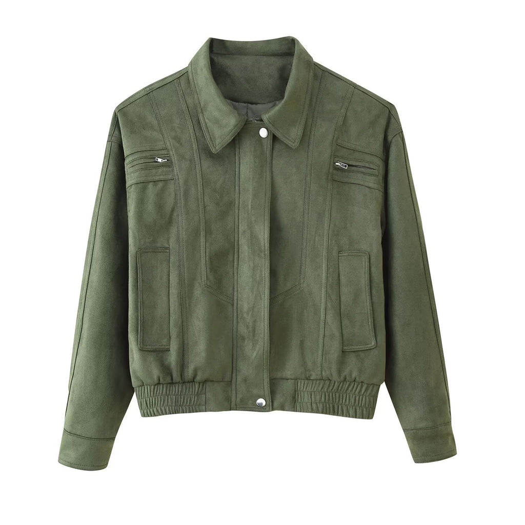 Elegant Women's Suede Jacket with Practical Pockets