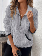 Women's Fleece Pullover in Modern Knit Design with Zipper