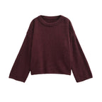 Women's Chunky Knit Sweater with Relaxed Fit and Wide Crew Neck