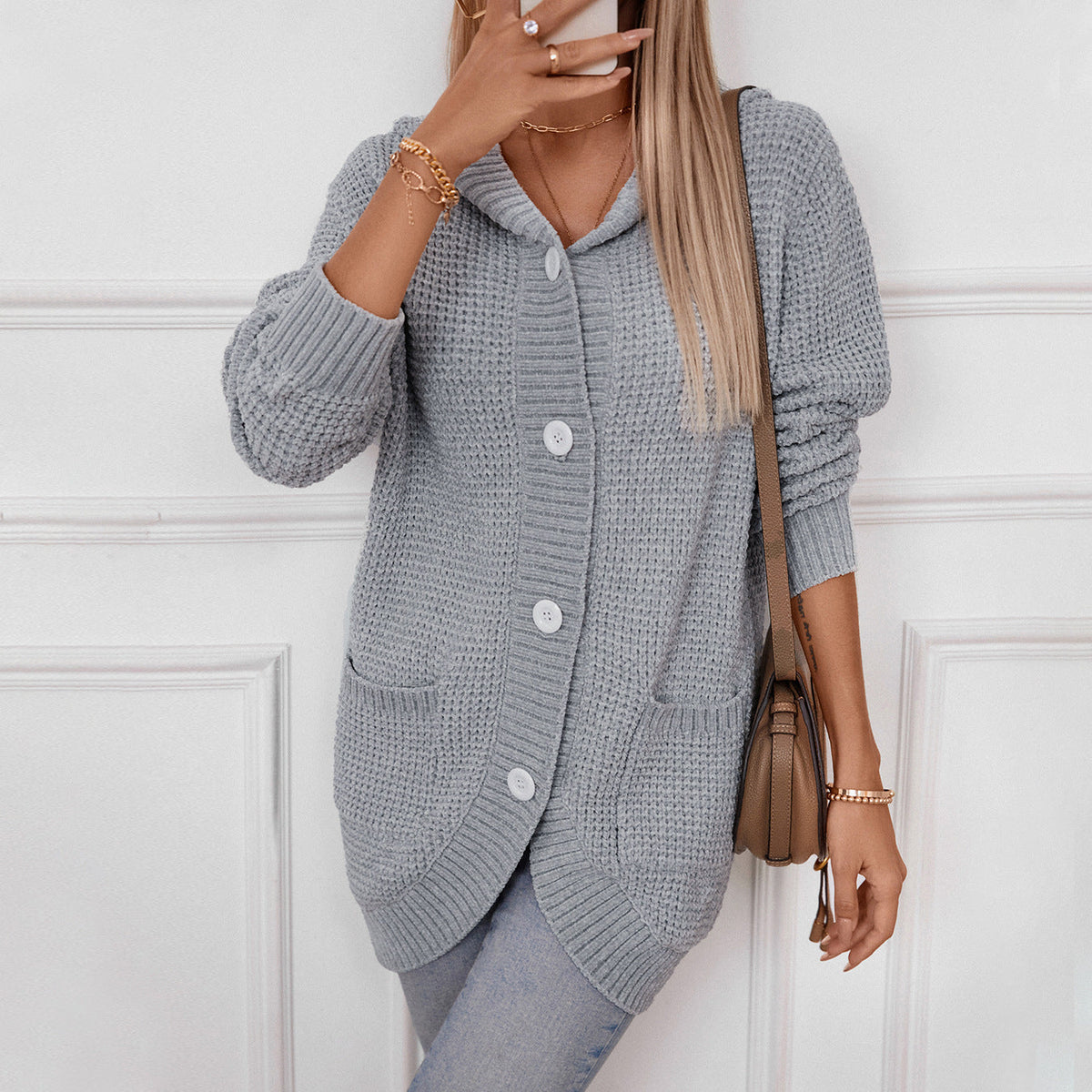 Women's Casual Knit Coat with Hood