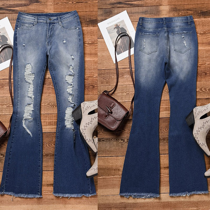 Women's Flared Jeans with Distressed Accents
