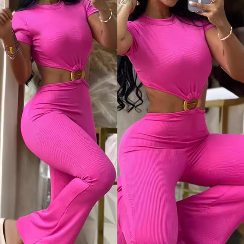 Women's Casual Two-Piece Set with Fashionable Ring Detail