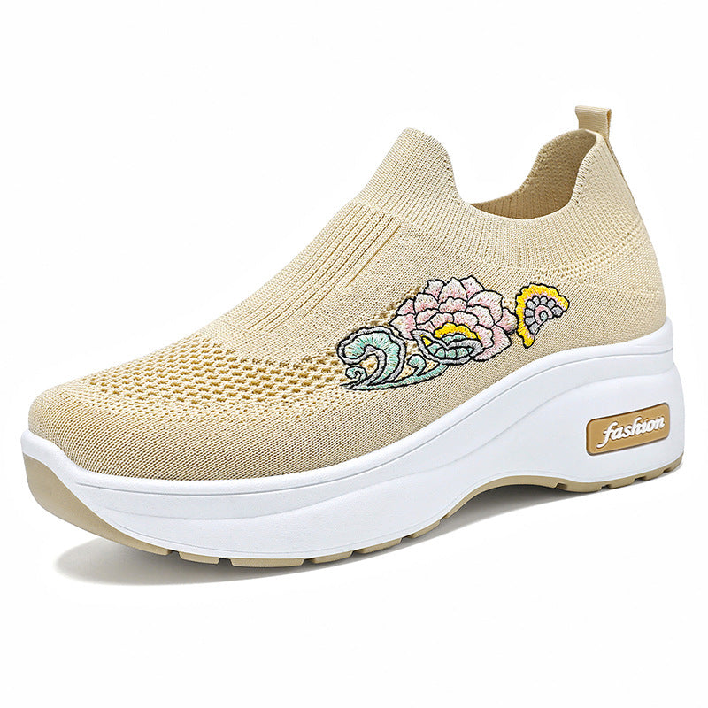 Women's Athletic Sneakers with Floral Design and Adjustable Platform Sole