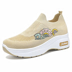Women's Athletic Sneakers with Floral Design and Adjustable Platform Sole