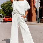 Women's Casual Jumpsuit Set in Soft Material with Elastic Waistband and Wide-Legged Pants