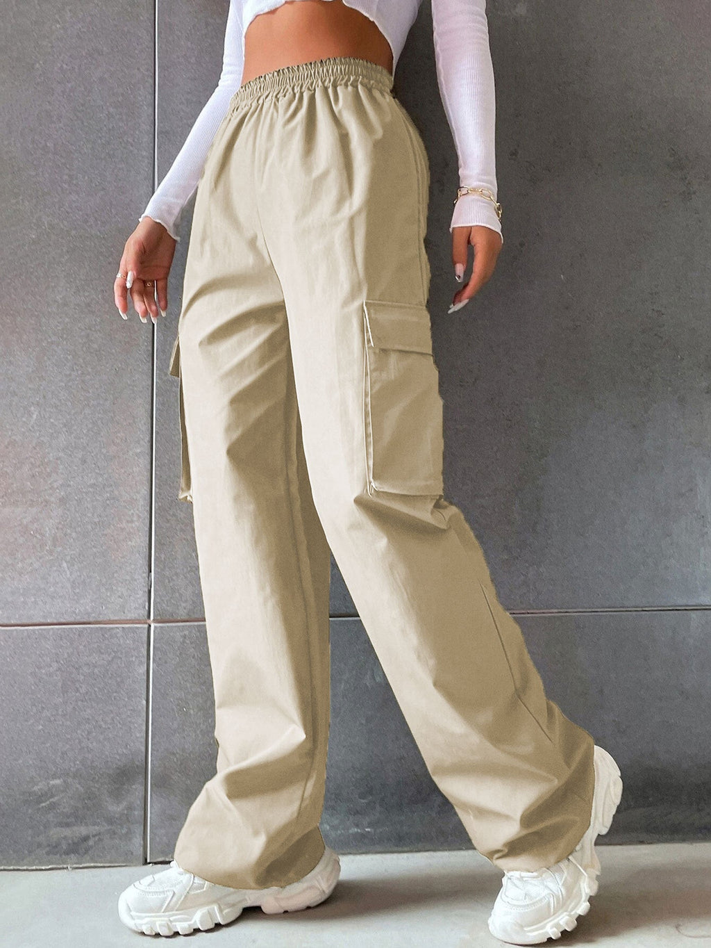 Women's Cargo Pants with Elastic Waistband and Practical Side Pockets