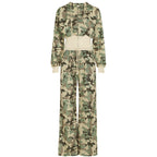 Unformal Contrast Color Overall Hoodie Long Sleeve Sweatshirt Pants Two Piece Camouflage Cardigan Pants Set